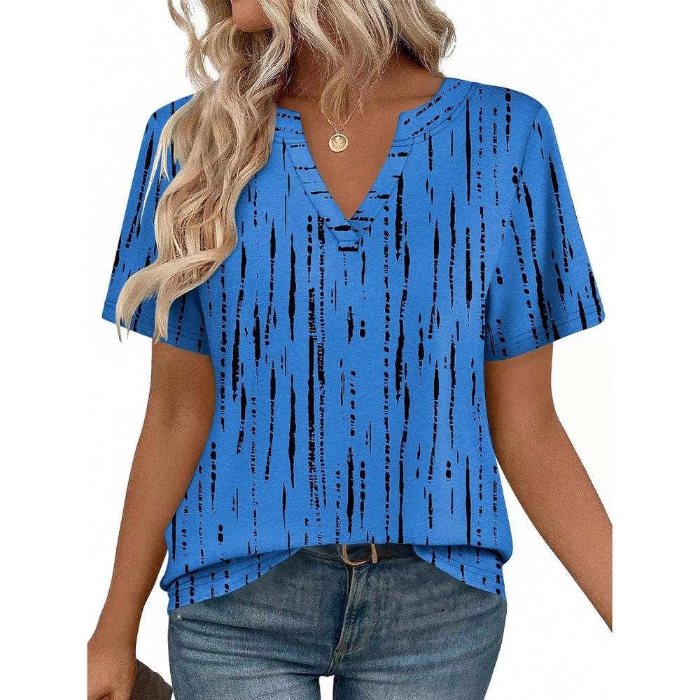 imageZeagoo Womens Tops Short Sleeve V Neck Tee Shirts Cute Dressy Casual Clothing Business Work BlouseBlue Stripes Zr459