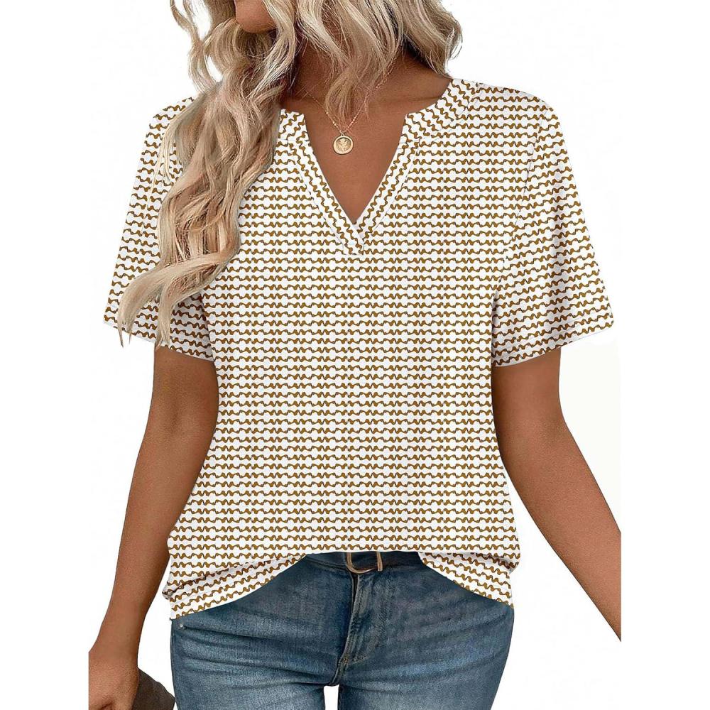 imageZeagoo Womens Tops Short Sleeve V Neck Tee Shirts Cute Dressy Casual Clothing Business Work BlouseFloral Stripes Cx318