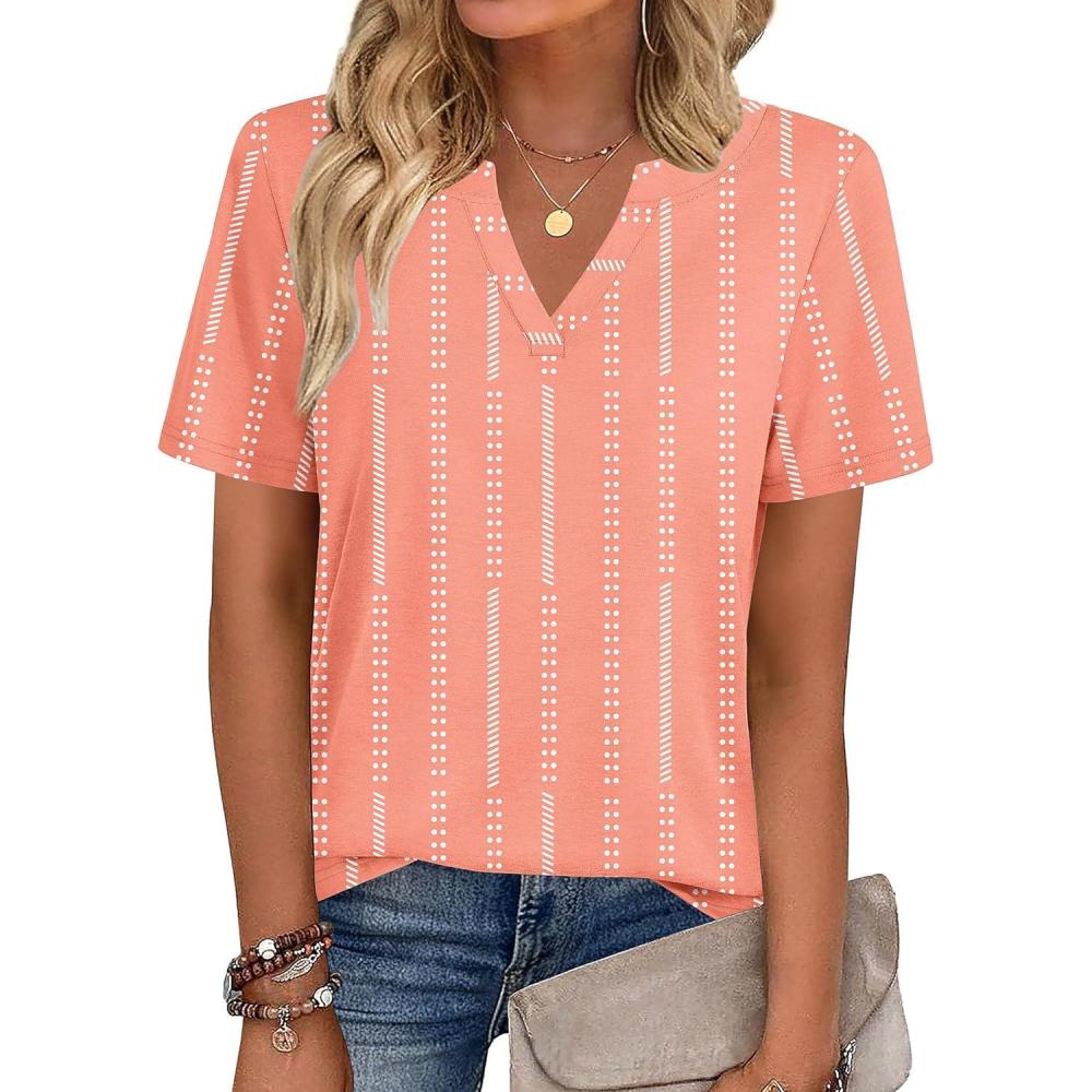 imageZeagoo Womens Tops Short Sleeve V Neck Tee Shirts Cute Dressy Casual Clothing Business Work BlousePink Jh586