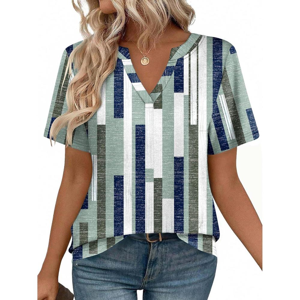 imageZeagoo Womens Tops Short Sleeve V Neck Tee Shirts Cute Dressy Casual Clothing Business Work BlouseStripes Jh530