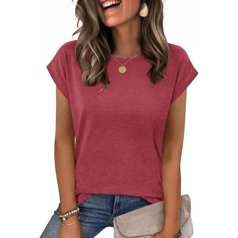 imageZeagoo Womens Tops Summer Casual Cap Sleeve Tshirts Shirts Business Dressy Spring Fashion Outfits Trendy ClothesRed