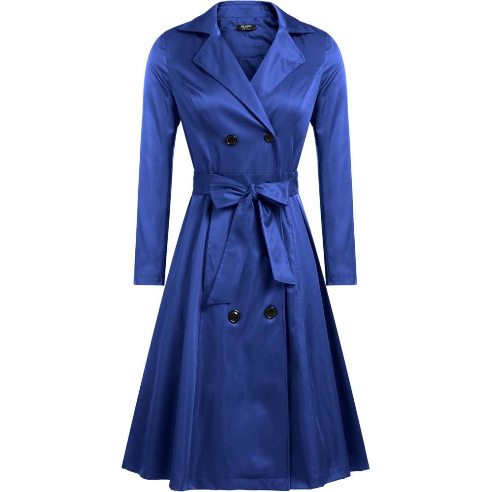 imageZeagoo Womens Trench Coats DoubleBreasted Long Coat with BeltBlue