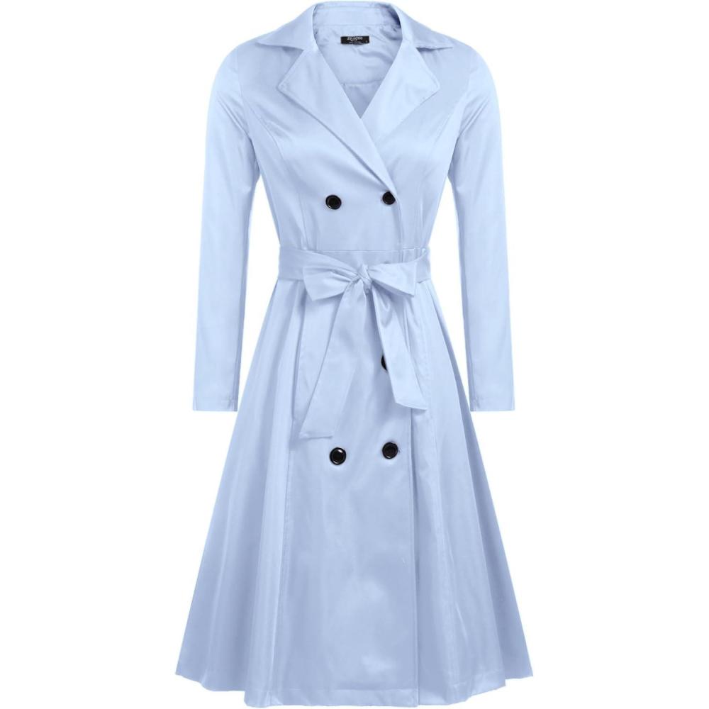 imageZeagoo Womens Trench Coats DoubleBreasted Long Coat with BeltLight Blue