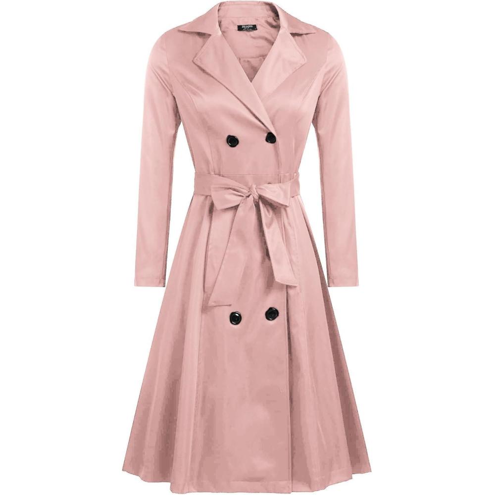 imageZeagoo Womens Trench Coats DoubleBreasted Long Coat with BeltLight Pink