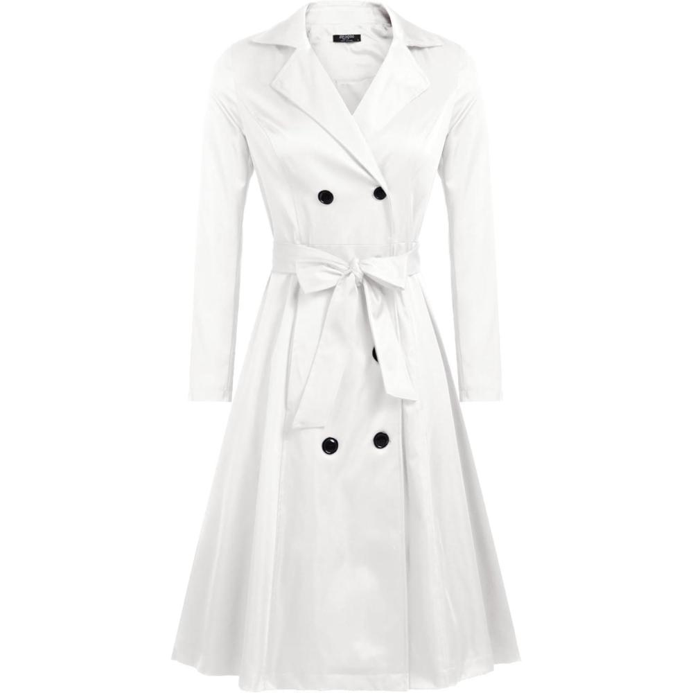 imageZeagoo Womens Trench Coats DoubleBreasted Long Coat with BeltWhite