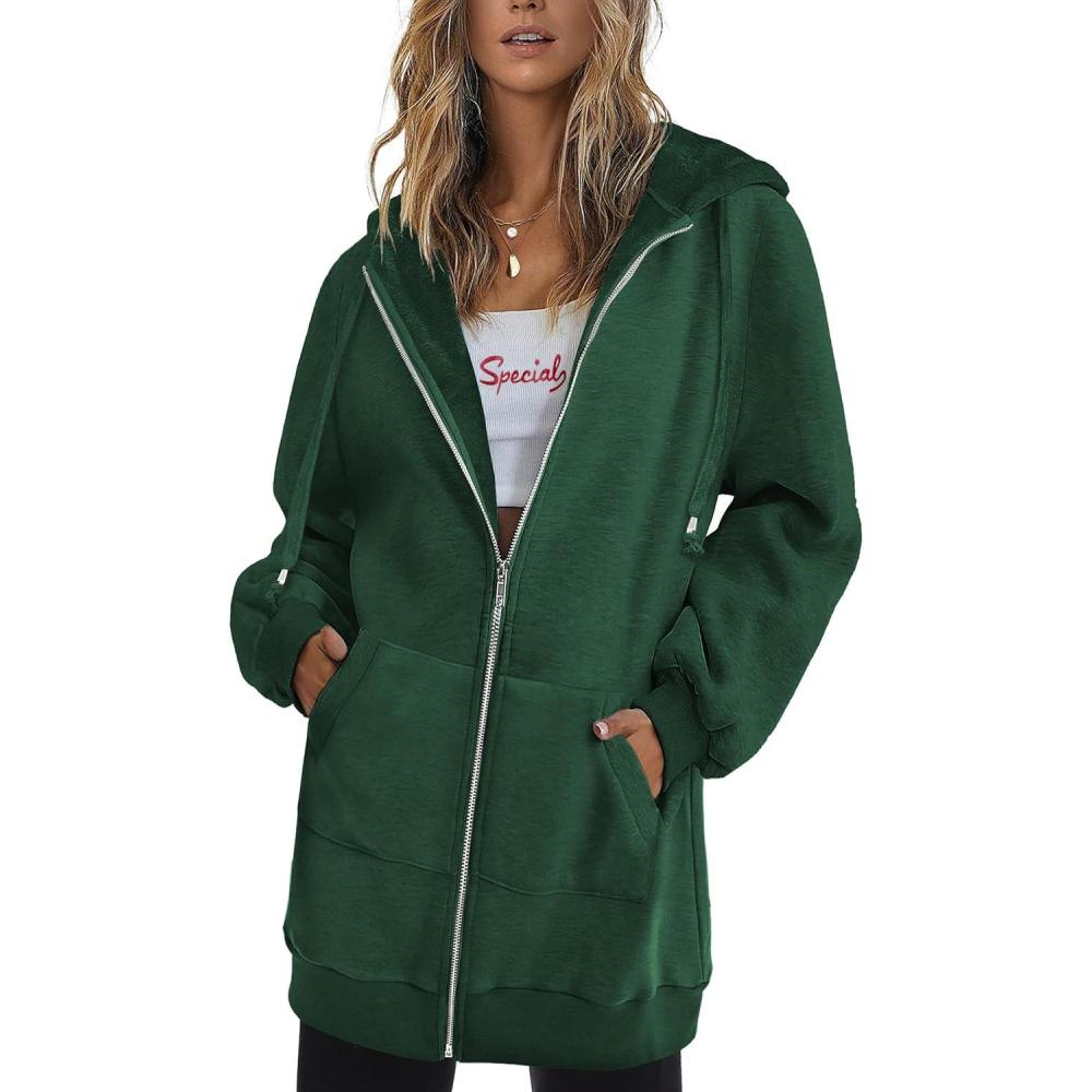 imageZeagoo Womens Zip Up Hoodies Long Tunic Sweatshirts Oversized Fleece Casual Long Sleeve 2024 Fall Hoodie Jacket Coat01 Dark Green