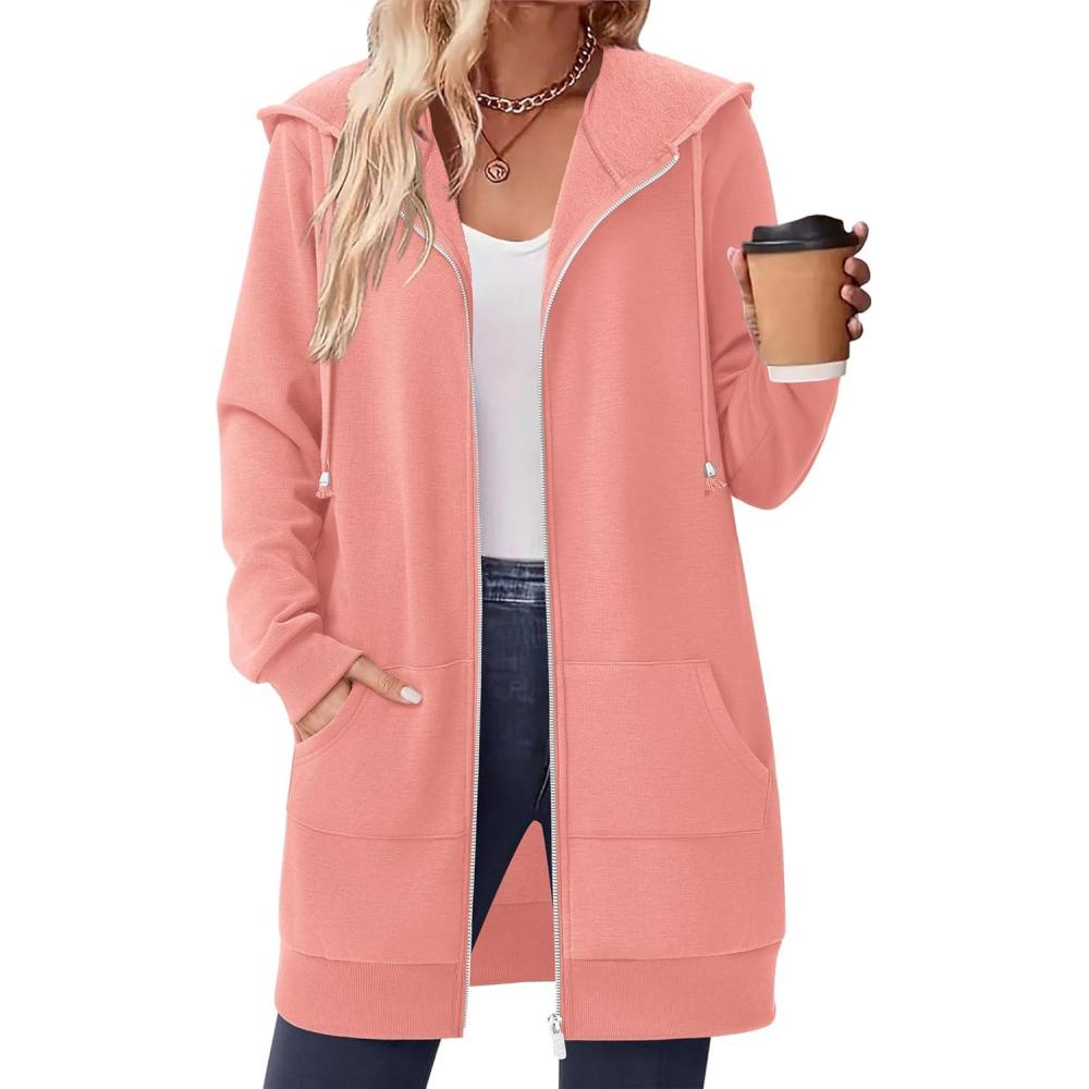 imageZeagoo Womens Zip Up Hoodies Long Tunic Sweatshirts Oversized Fleece Casual Long Sleeve 2024 Fall Hoodie Jacket Coat01 Pink