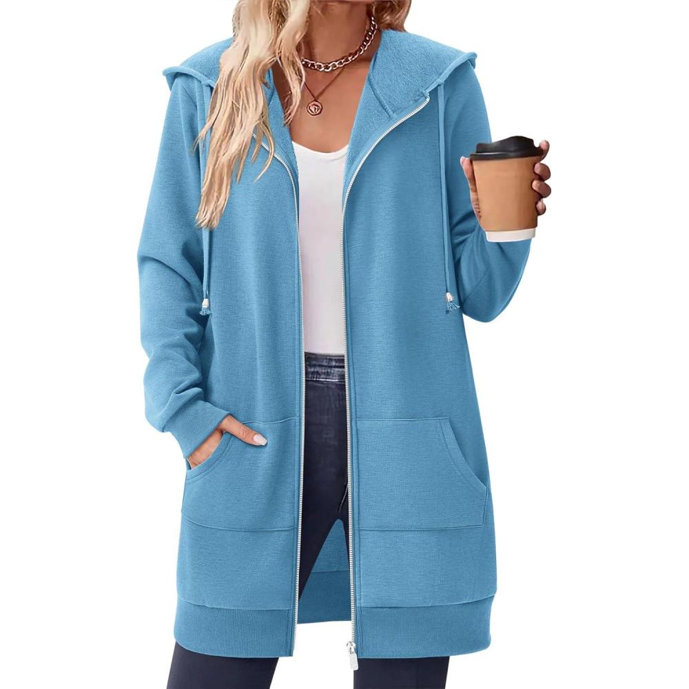 imageZeagoo Womens Zip Up Hoodies Long Tunic Sweatshirts Oversized Fleece Casual Long Sleeve 2024 Fall Hoodie Jacket Coat01 Sky Blue