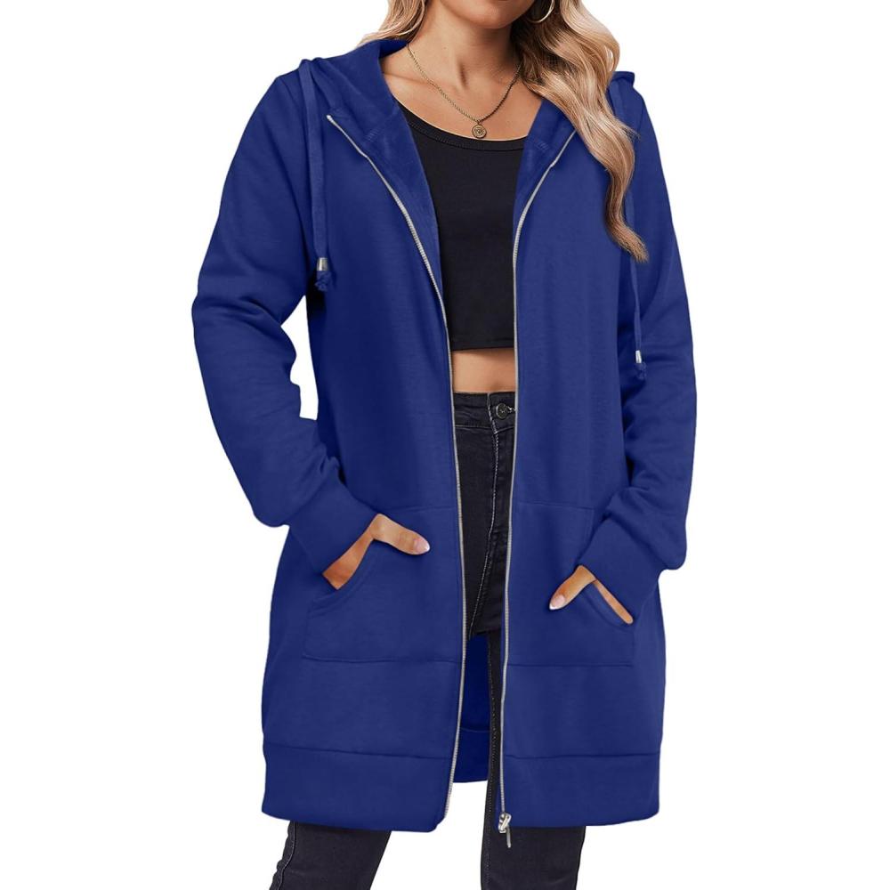 imageZeagoo Womens Zip Up Hoodies Long Tunic Sweatshirts Oversized Fleece Casual Long Sleeve 2024 Fall Hoodie Jacket CoatDark Blue