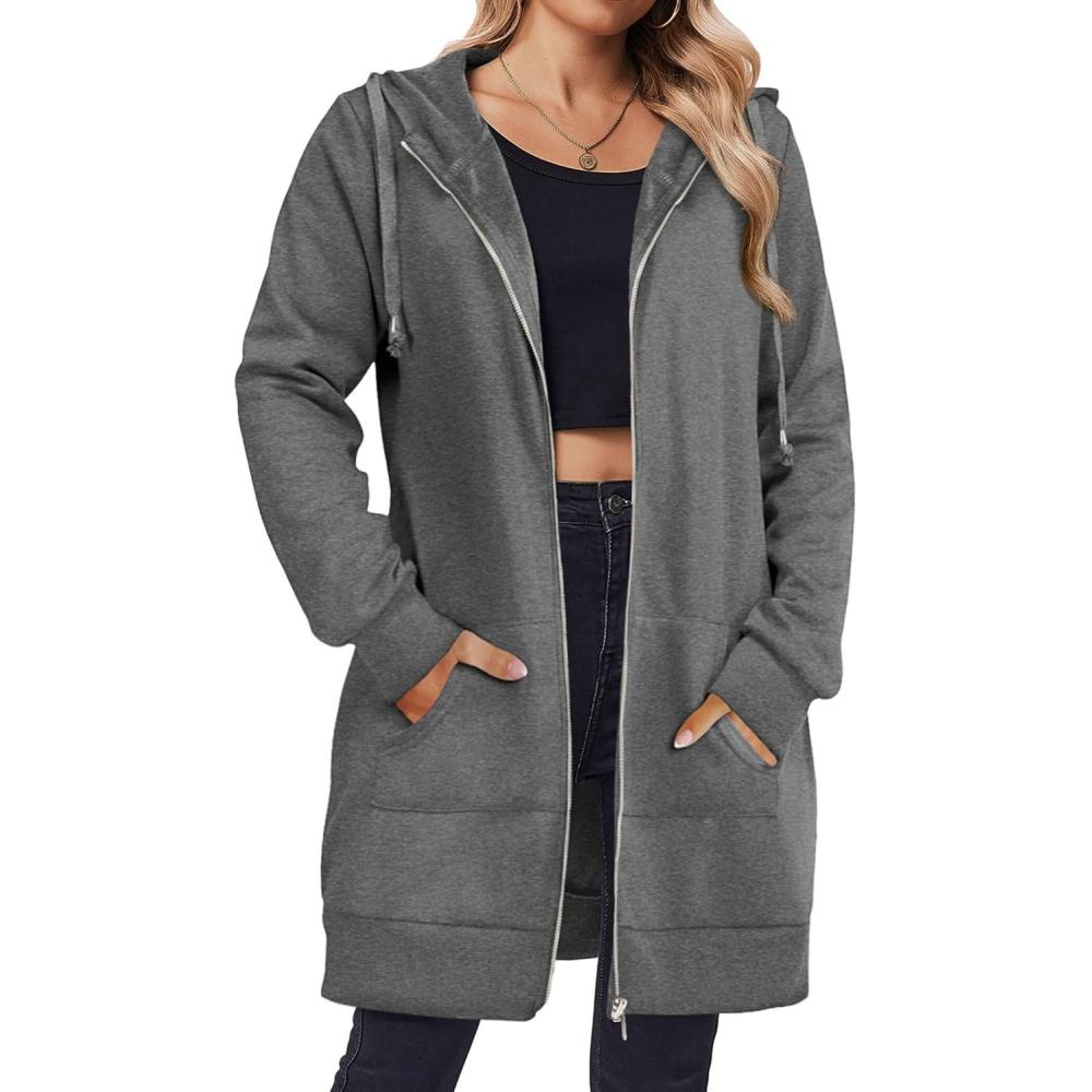 imageZeagoo Womens Zip Up Hoodies Long Tunic Sweatshirts Oversized Fleece Casual Long Sleeve 2024 Fall Hoodie Jacket CoatDark Grey