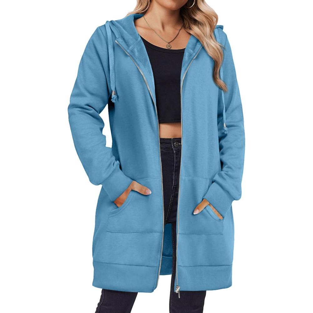 imageZeagoo Womens Zip Up Hoodies Long Tunic Sweatshirts Oversized Fleece Casual Long Sleeve 2024 Fall Hoodie Jacket CoatSky Blue