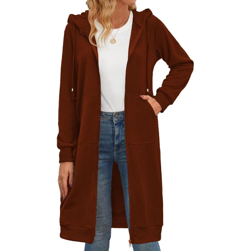 imageZeagoo Womens Zip Up Hoodies Oversized Fleece Long Tunic Sweatshirts Casual Long Sleeve 2026 Fall Hoodie Jacket CoatBrown