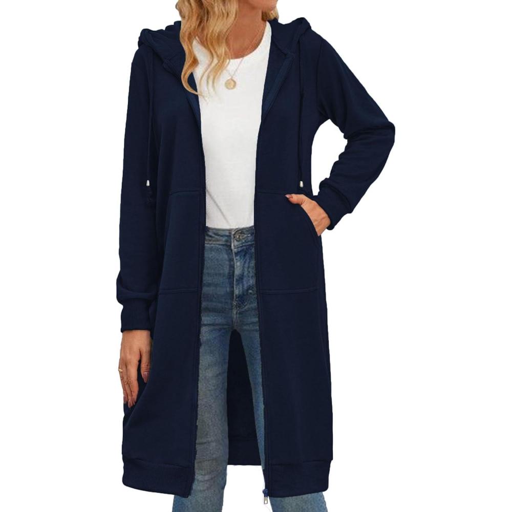 imageZeagoo Womens Zip Up Hoodies Oversized Fleece Long Tunic Sweatshirts Casual Long Sleeve 2026 Fall Hoodie Jacket CoatDark Blue