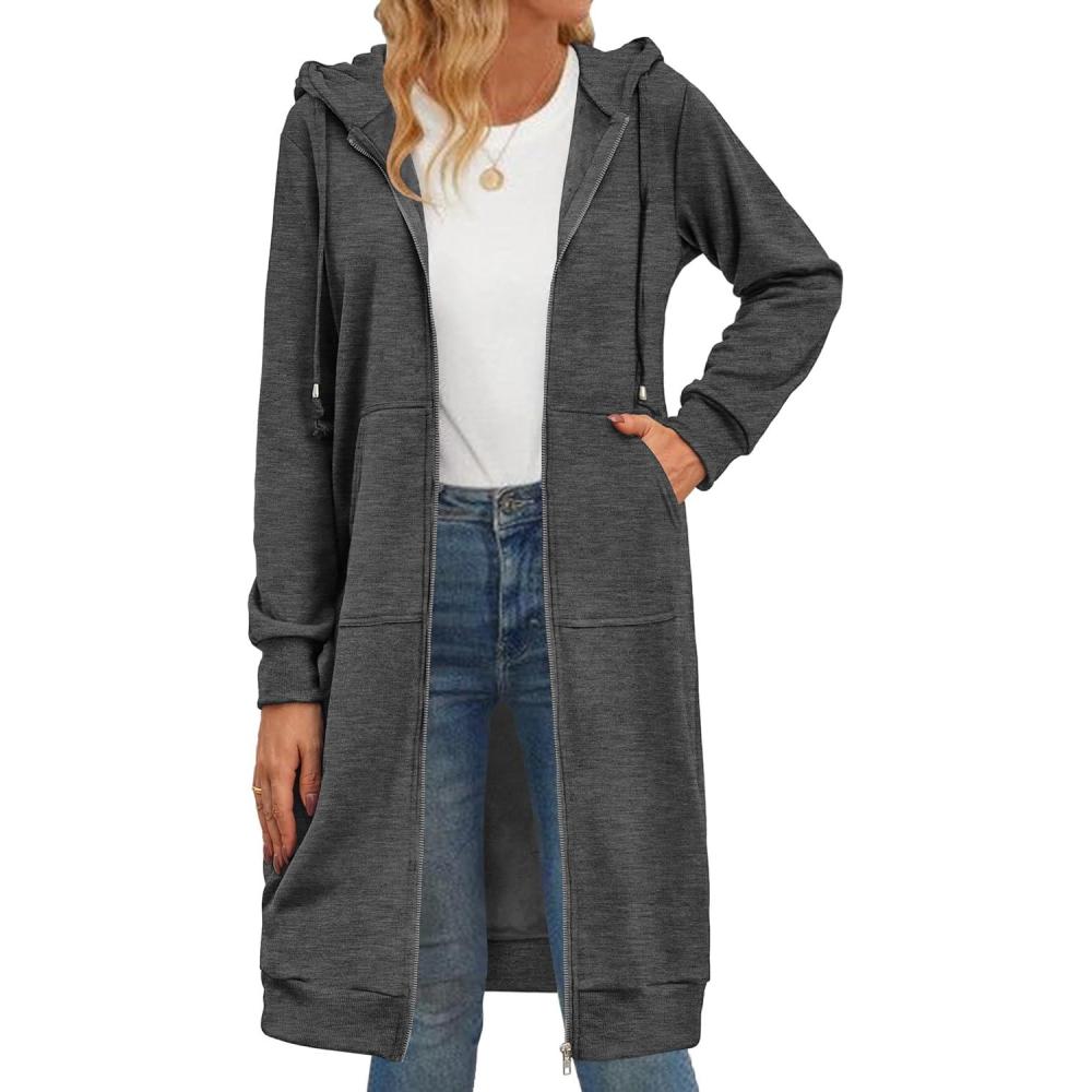 imageZeagoo Womens Zip Up Hoodies Oversized Fleece Long Tunic Sweatshirts Casual Long Sleeve 2026 Fall Hoodie Jacket CoatDark Grey