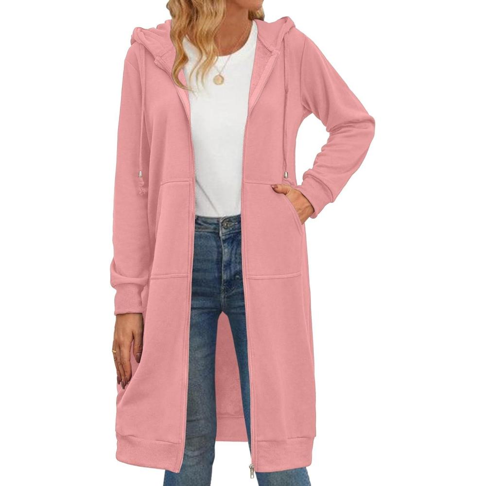 imageZeagoo Womens Zip Up Hoodies Oversized Fleece Long Tunic Sweatshirts Casual Long Sleeve 2026 Fall Hoodie Jacket CoatDark Pink