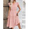 ZEAGOO Summer Dresses for Women 2026 Ruffle Sleeve Midi Dress Flowy Tiered Dress with Pockets(Pink Round Dot)