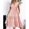 ZEAGOO Summer Dresses for Women 2026 Ruffle Sleeve Midi Dress Flowy Tiered Dress with Pockets(Pink Round Dot)