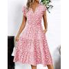 ZEAGOO Summer Dresses for Women 2026 Ruffle Sleeve Midi Dress Flowy Tiered Dress with Pockets(Pink-floral-printed)