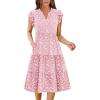 ZEAGOO Summer Dresses for Women 2026 Ruffle Sleeve Midi Dress Flowy Tiered Dress with Pockets(Pink-floral-printed)