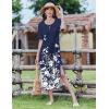 ZEAGOO Women Summer Dress Casual Beach Dress Floral Maxi Split Long Dress 2026 Vacation Dress(02 Navy)