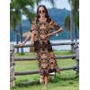 ZEAGOO Women Summer Dress Casual Beach Dress Floral Maxi Split Long Dress 2026 Vacation Dress(Brown)