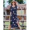 ZEAGOO Women Summer Dress Casual Beach Dress Floral Maxi Split Long Dress 2026 Vacation Dress(Navy Floral)