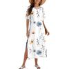 ZEAGOO Women Summer Dress Casual Beach Dress Floral Maxi Split Long Dress 2026 Vacation Dress(White)
