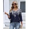 Zeagoo 3/4 Length Sleeve Womens Tops 2026 V Neck T Shirts Dressy Casual Fall Blouses Floral Summer Business Work Basic Tees(A02-navy Flower)