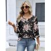 Zeagoo 3/4 Length Sleeve Womens Tops 2026 V Neck T Shirts Dressy Casual Fall Blouses Floral Summer Business Work Basic Tees(Black Pink Floral)
