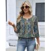 Zeagoo 3/4 Length Sleeve Womens Tops 2026 V Neck T Shirts Dressy Casual Fall Blouses Floral Summer Business Work Basic Tees(Blue Boho Print)