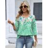 Zeagoo 3/4 Length Sleeve Womens Tops 2026 V Neck T Shirts Dressy Casual Fall Blouses Floral Summer Business Work Basic Tees(Green Print)