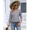 Zeagoo 3/4 Length Sleeve Womens Tops 2026 V Neck T Shirts Dressy Casual Fall Blouses Floral Summer Business Work Basic Tees(Grey Floral Leaves)