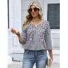 Zeagoo 3/4 Length Sleeve Womens Tops 2026 V Neck T Shirts Dressy Casual Fall Blouses Floral Summer Business Work Basic Tees(Grey Floral Leaves)