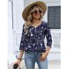 Zeagoo 3/4 Length Sleeve Womens Tops 2026 V Neck T Shirts Dressy Casual Fall Blouses Floral Summer Business Work Basic Tees(Navy Blue Flower)