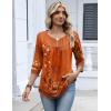 Zeagoo 3/4 Length Sleeve Womens Tops 2026 V Neck T Shirts Dressy Casual Fall Blouses Floral Summer Business Work Basic Tees(Orange Ethnic Print)