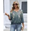 Zeagoo 3/4 Length Sleeve Womens Tops 2026 V Neck T Shirts Dressy Casual Fall Blouses Floral Summer Business Work Basic Tees(Plants Flowers)