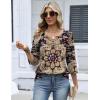 Zeagoo 3/4 Length Sleeve Womens Tops 2026 V Neck T Shirts Dressy Casual Fall Blouses Floral Summer Business Work Basic Tees(Purple-beige)