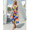 Zeagoo Dresses for Women 2026 Casual Summer Midi Sleeveless Dress A Line Crewneck Beach Vacation Tank Sundresses with Pockets(Blue Floral 03-dh620)