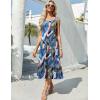 Zeagoo Dresses for Women 2026 Casual Summer Midi Sleeveless Dress A Line Crewneck Beach Vacation Tank Sundresses with Pockets(Blue Leaf-zw647)