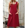 Zeagoo Dresses for Women 2026 Casual Summer Midi Sleeveless Dress A Line Crewneck Beach Vacation Tank Sundresses with Pockets(Red-tr)