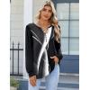 Zeagoo Fall Tops for Women Long Sleeve Button Up Shirts Floral Tunics V Neck Pullover Blouse(Black Colorblock)