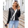 Zeagoo Fall Tops for Women Long Sleeve Button Up Shirts Floral Tunics V Neck Pullover Blouse(Black Colorblock)