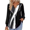 Zeagoo Fall Tops for Women Long Sleeve Button Up Shirts Floral Tunics V Neck Pullover Blouse(Black Colorblock)