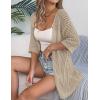 Zeagoo Lightweight Summer Cardigan for Women Short Sleeve V Neck Crochet Kimonos Loose Open Front Hollow Out Cover Ups(Beige)
