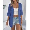 Zeagoo Lightweight Summer Cardigan for Women Short Sleeve V Neck Crochet Kimonos Loose Open Front Hollow Out Cover Ups(Blue)