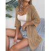 Zeagoo Lightweight Summer Cardigan for Women Short Sleeve V Neck Crochet Kimonos Loose Open Front Hollow Out Cover Ups(Brown)