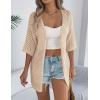 Zeagoo Lightweight Summer Cardigan for Women Short Sleeve V Neck Crochet Kimonos Loose Open Front Hollow Out Cover Ups(Khaki)