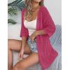 Zeagoo Lightweight Summer Cardigan for Women Short Sleeve V Neck Crochet Kimonos Loose Open Front Hollow Out Cover Ups(Rose Red)