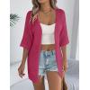 Zeagoo Lightweight Summer Cardigan for Women Short Sleeve V Neck Crochet Kimonos Loose Open Front Hollow Out Cover Ups(Rose Red)