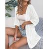 Zeagoo Lightweight Summer Cardigan for Women Short Sleeve V Neck Crochet Kimonos Loose Open Front Hollow Out Cover Ups(White)